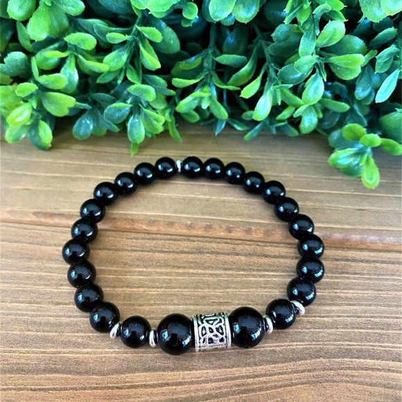 New Mens Black Agate ++ Beaded Bracelet - Picture 3 of 4